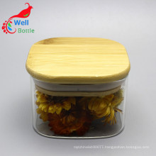 wholesale square storage jars borosilicate glass jar with bamboo lid Storage-144RL